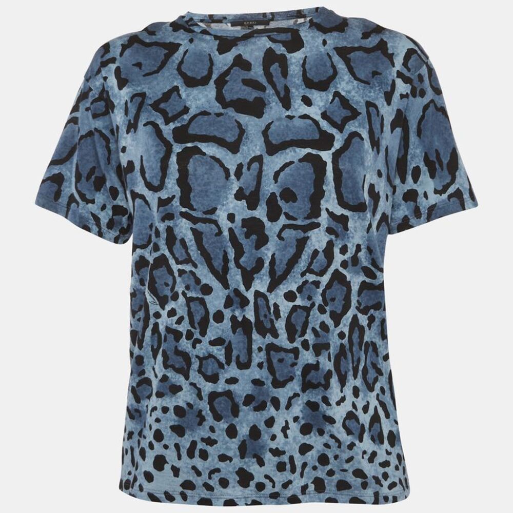 Gucci Blue Leopard Print Jersey T-Shirt Xxs